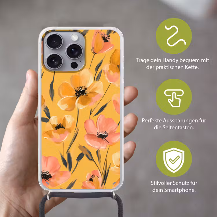 Bloemen - Geschilderd - Geel Hoesje iPhone 16 Pro Max met koord klein -sfeer2_DE
