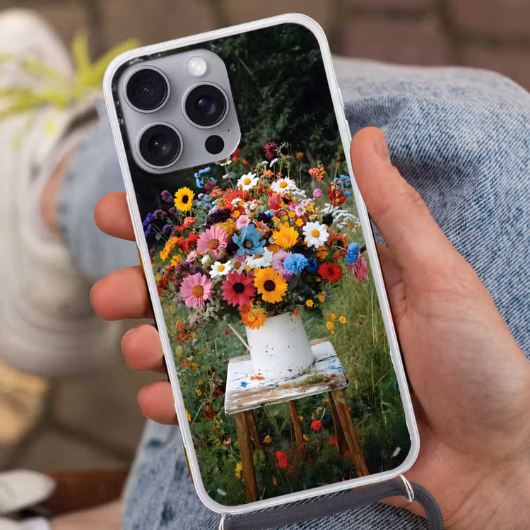 Bloemen - Krukje - Gieter - Veld Hoesje iPhone 16 Pro Max met koord klein -sfeer3