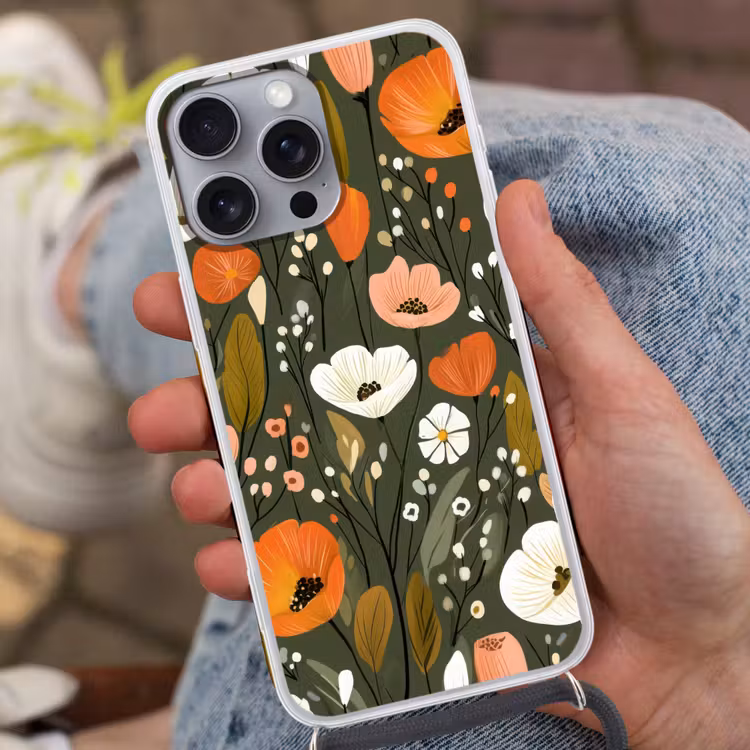 Bloemen - Illustratie - Groen Hoesje iPhone 16 Pro Max met koord klein -sfeer3