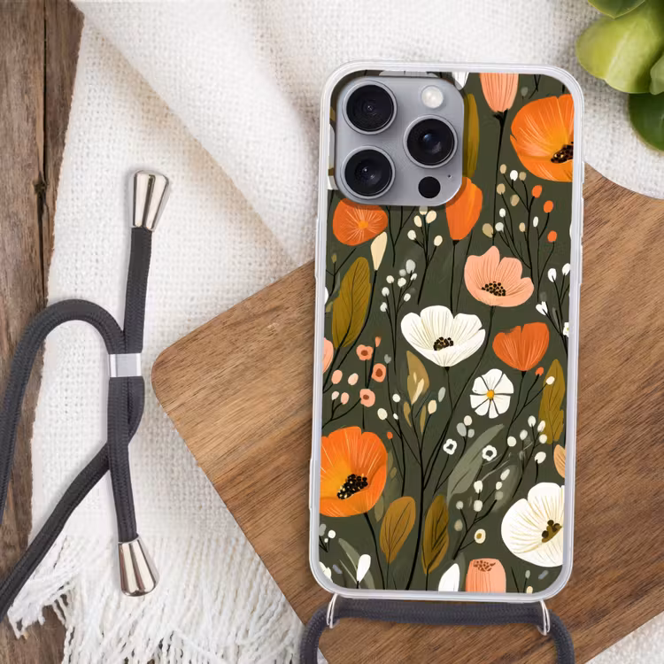 Bloemen - Illustratie - Groen Hoesje iPhone 16 Pro Max met koord klein -sfeer4