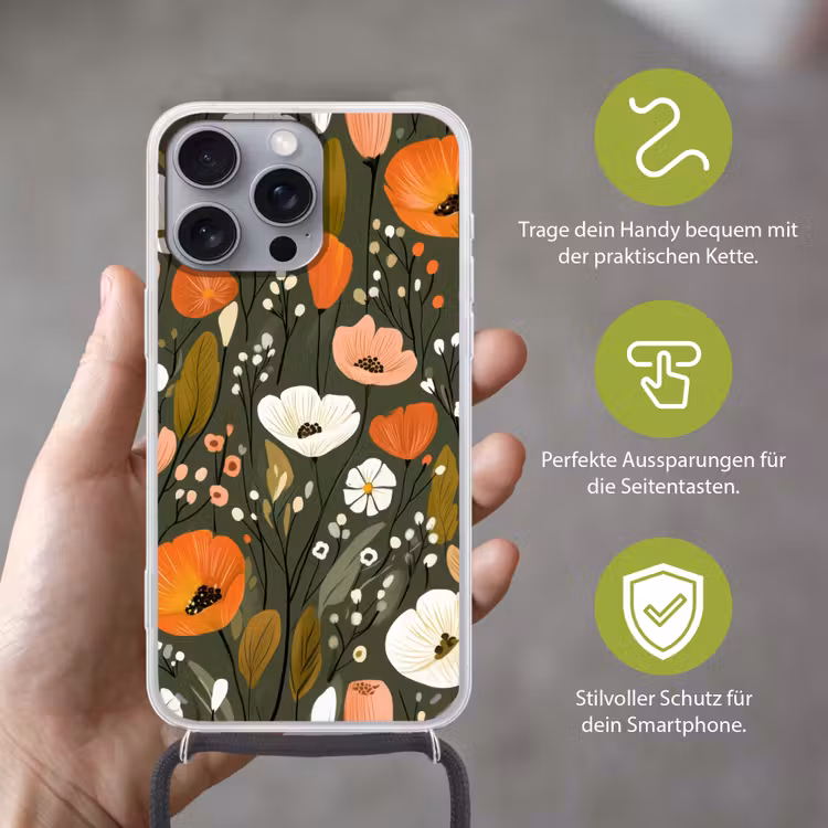 Bloemen - Illustratie - Groen Hoesje iPhone 16 Pro Max met koord klein -sfeer2_DE