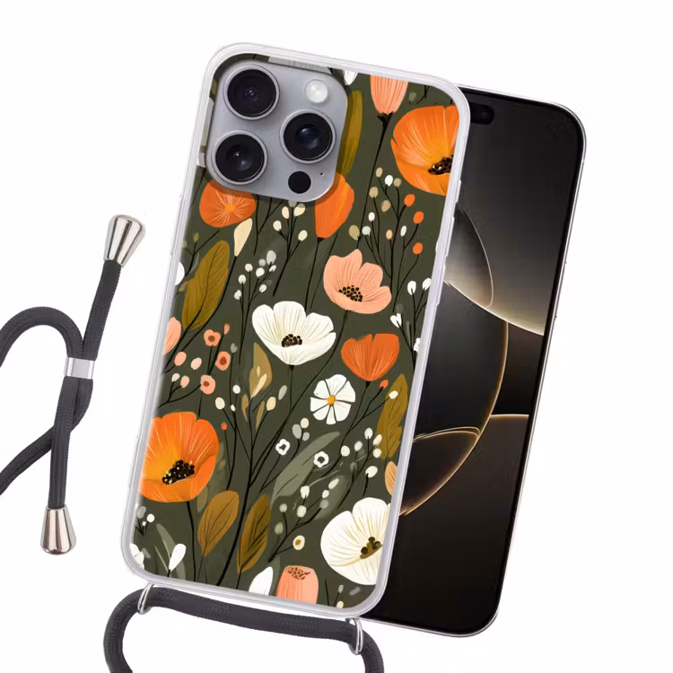 Bloemen - Illustratie - Groen Hoesje iPhone 16 Pro Max met koord klein -sfeer1