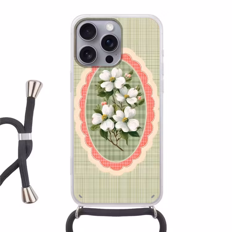 Bloemen - Illustratie - Geruit - Groen Hoesje iPhone 16 Pro Max met koord klein -3d