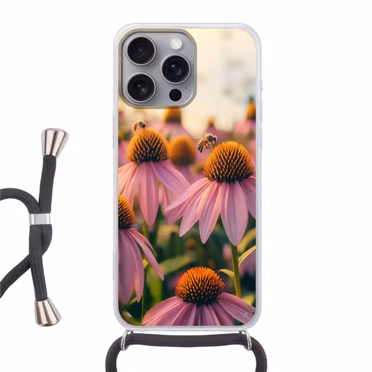 Bloemen - Paars - Bijen Hoesje iPhone 16 Pro Max met koord klein -3d