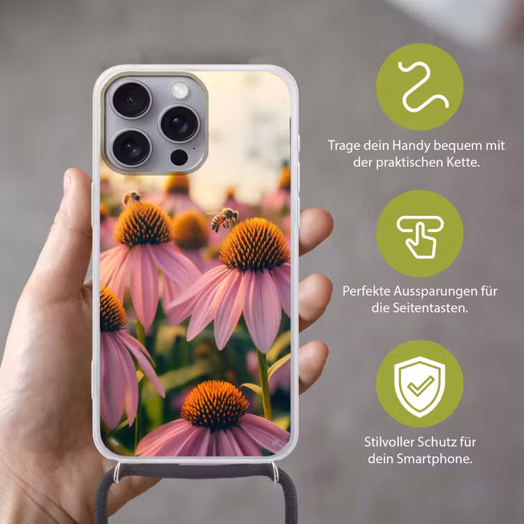 Bloemen - Paars - Bijen Hoesje iPhone 16 Pro Max met koord klein -sfeer2_DE