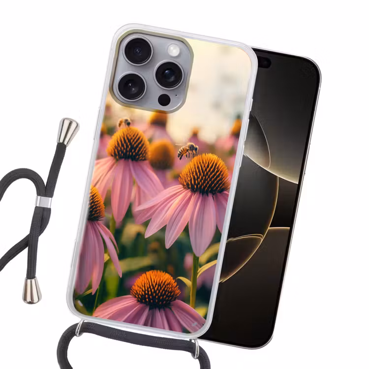 Bloemen - Paars - Bijen Hoesje iPhone 16 Pro Max met koord klein -sfeer1