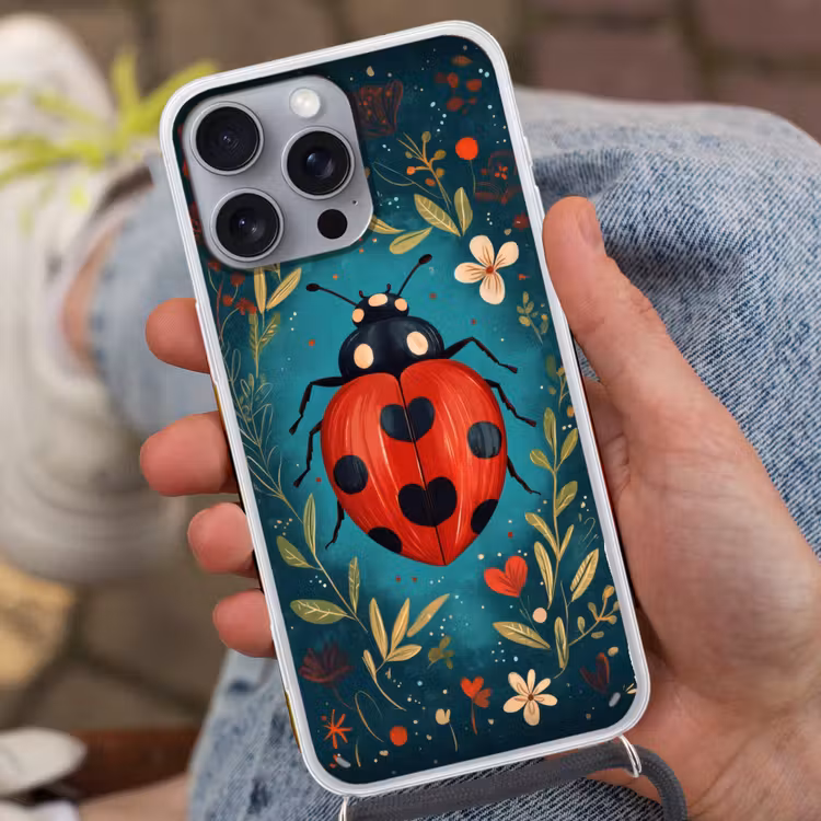 Bloemen - Lieveheersbeestje - Hartje - Rood Hoesje iPhone 16 Pro Max met koord klein -sfeer3