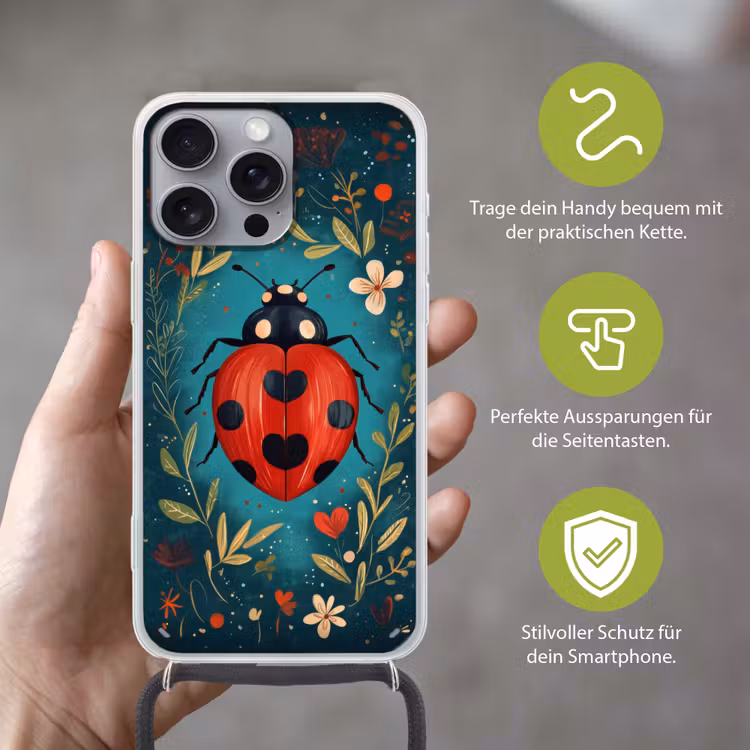 Bloemen - Lieveheersbeestje - Hartje - Rood Hoesje iPhone 16 Pro Max met koord klein -sfeer2_DE
