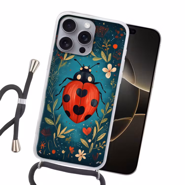 Bloemen - Lieveheersbeestje - Hartje - Rood Hoesje iPhone 16 Pro Max met koord klein -sfeer1