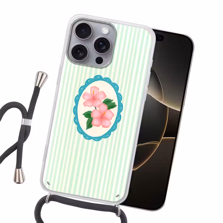Bloemen - Ovaal - Strepen - Groen Hoesje iPhone 16 Pro Max met koord klein -sfeer1