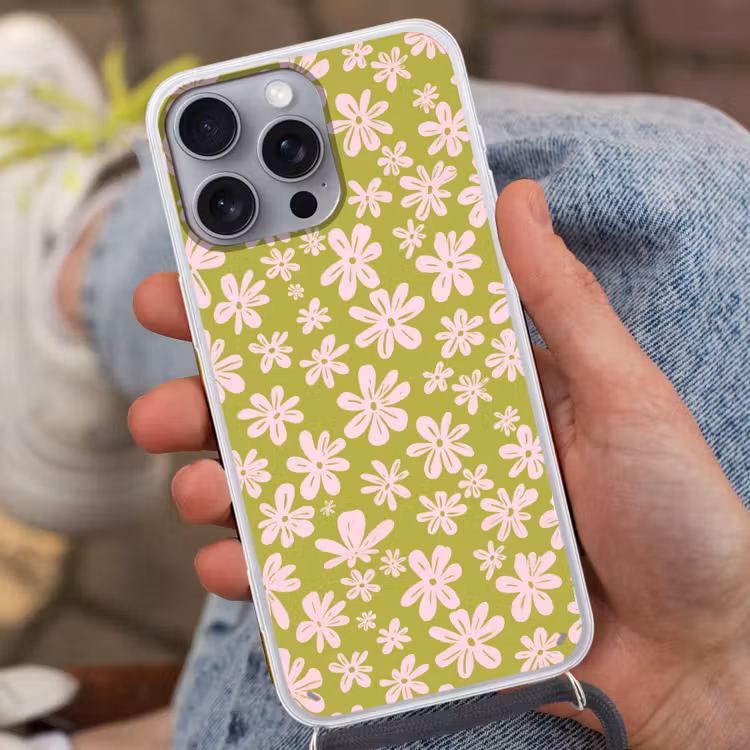 Bloemen - Roze - Getekend - Patroon Hoesje iPhone 16 Pro Max met koord klein -sfeer3