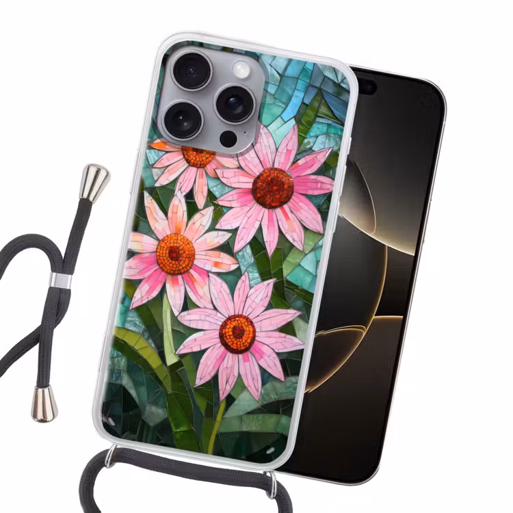 Bloemen - Roze - Glasmozaïek Hoesje iPhone 16 Pro Max met koord klein -sfeer1