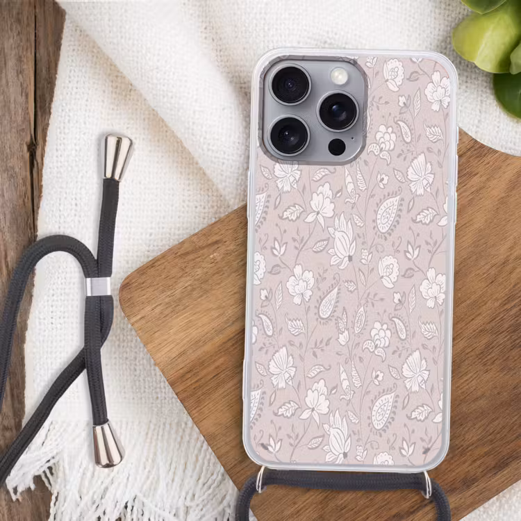 Bloemen - Getekend - Lavendel Hoesje iPhone 16 Pro Max met koord klein 804 -sfeer4