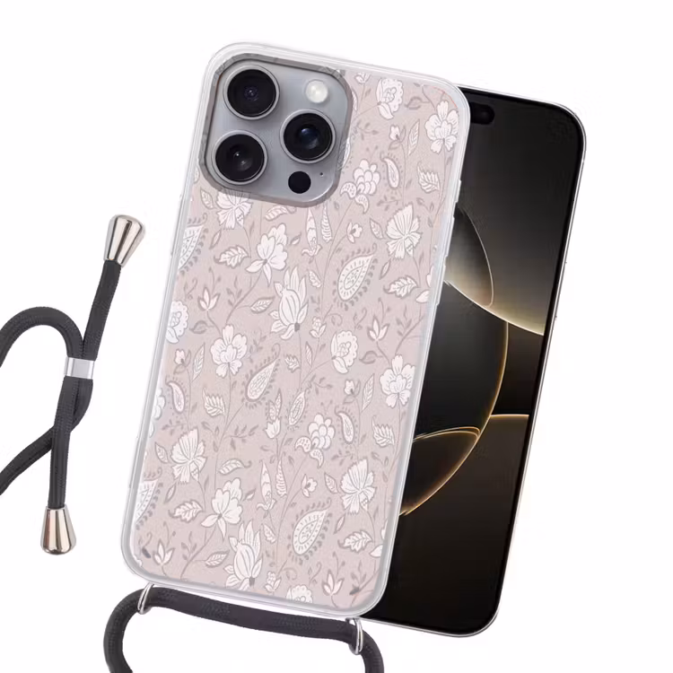 Bloemen - Getekend - Lavendel Hoesje iPhone 16 Pro Max met koord klein 804 -sfeer1