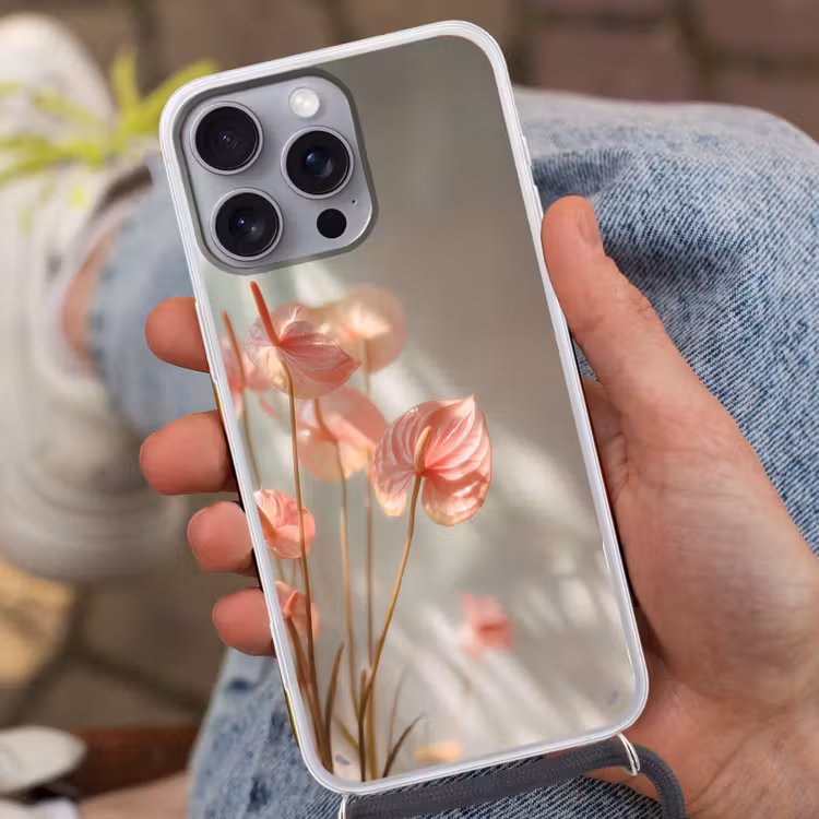 Bloemen - Stelen - Roze - Schaduw Hoesje iPhone 16 Pro Max met koord klein -sfeer3
