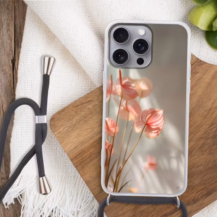 Bloemen - Stelen - Roze - Schaduw Hoesje iPhone 16 Pro Max met koord klein -sfeer4