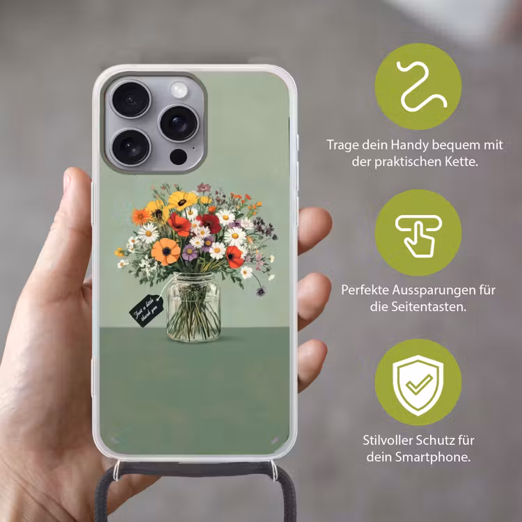 Bloemen - Vaas - Kaartje Hoesje iPhone 16 Pro Max met koord klein -sfeer2_DE