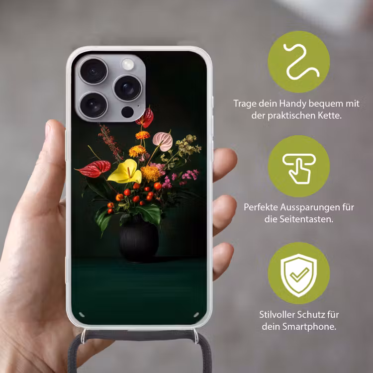Bloemen - Vaas - Zwart Hoesje iPhone 16 Pro Max met koord klein -sfeer2_DE