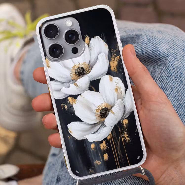 Bloemen - Wit - Abstract Hoesje iPhone 16 Pro Max met koord klein -sfeer3