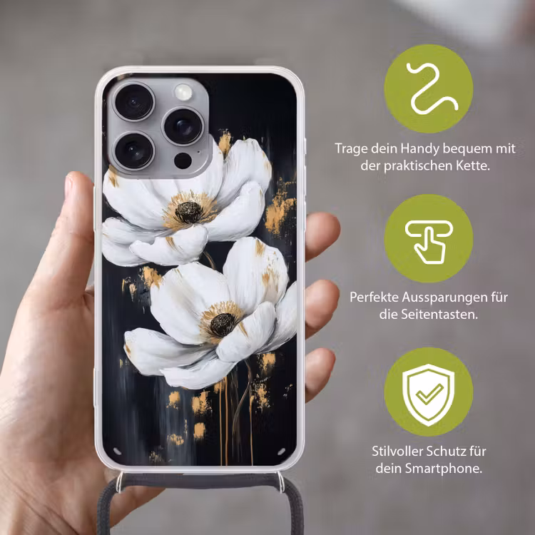 Bloemen - Wit - Abstract Hoesje iPhone 16 Pro Max met koord klein -sfeer2_DE
