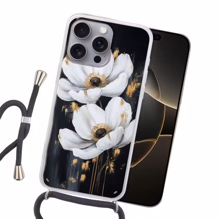 Bloemen - Wit - Abstract Hoesje iPhone 16 Pro Max met koord klein -sfeer1