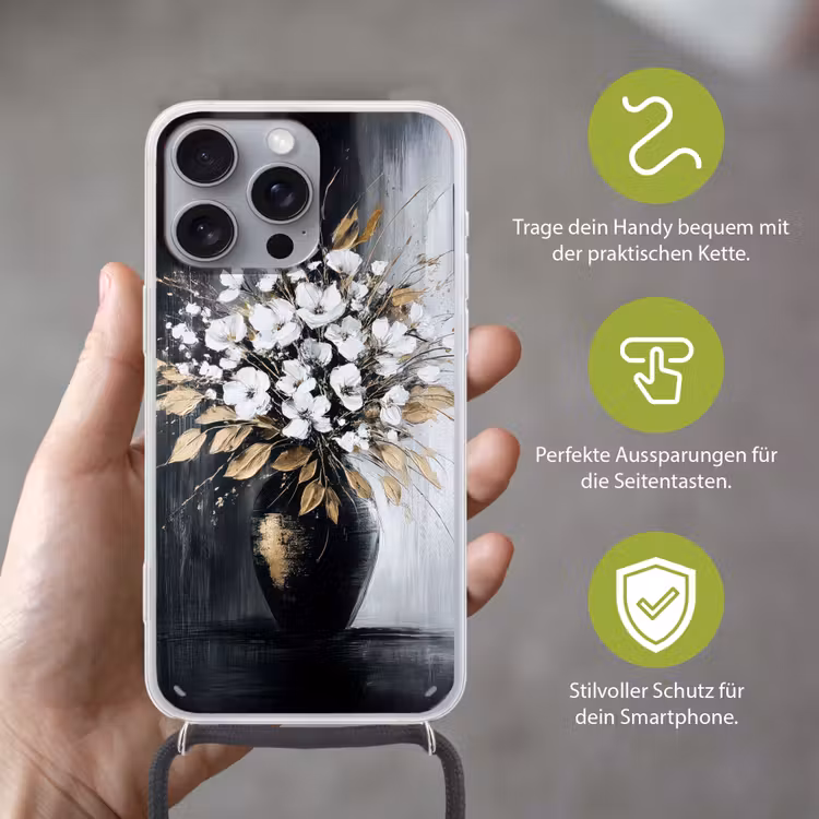 Bloemen - Wit - Vaas - Abstract Hoesje iPhone 16 Pro Max met koord klein -sfeer2_DE