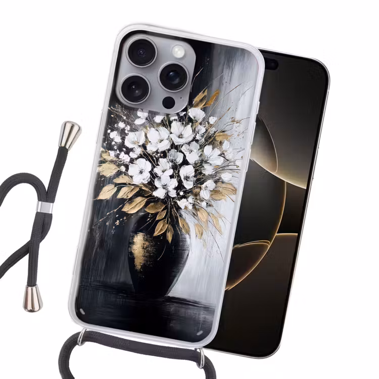 Bloemen - Wit - Vaas - Abstract Hoesje iPhone 16 Pro Max met koord klein -sfeer1