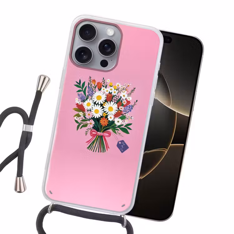 Bloemen - Quote - Kaartje - Kleurrijk Hoesje iPhone 16 Pro Max met koord klein -sfeer1