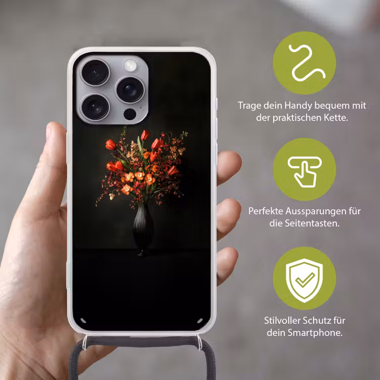 Bloemen - Takken - Boeket Hoesje iPhone 16 Pro Max met koord klein -sfeer2_DE