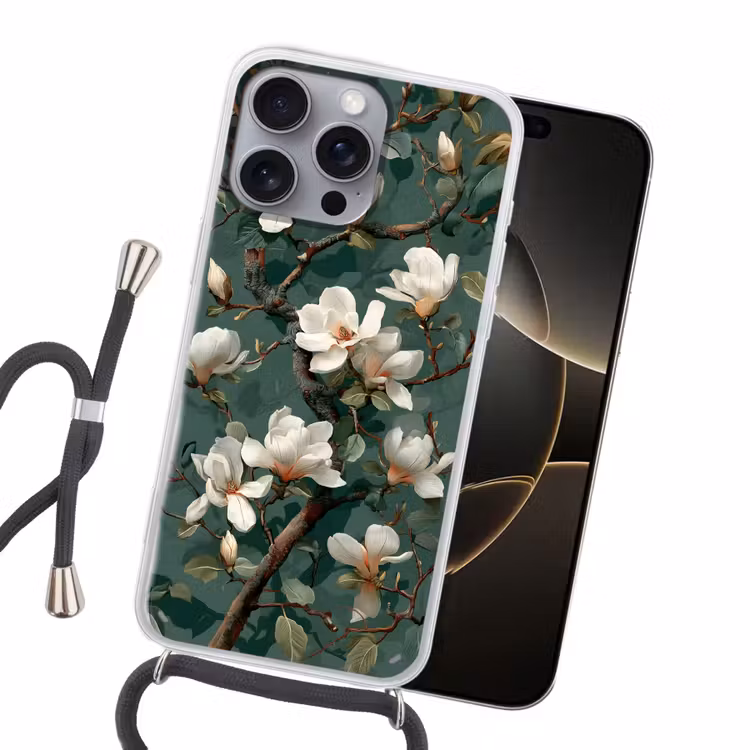 Bloemen - Takken - Wit - Klassiek Hoesje iPhone 16 Pro Max met koord klein -sfeer1