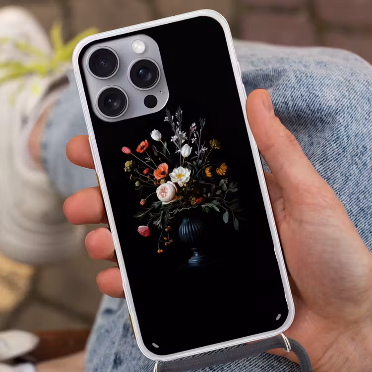 Bloemstuk - Vaas - Zwart Hoesje iPhone 16 Pro Max met koord klein -sfeer3
