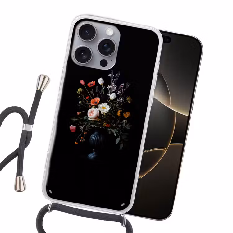 Bloemstuk - Vaas - Zwart Hoesje iPhone 16 Pro Max met koord klein -sfeer1