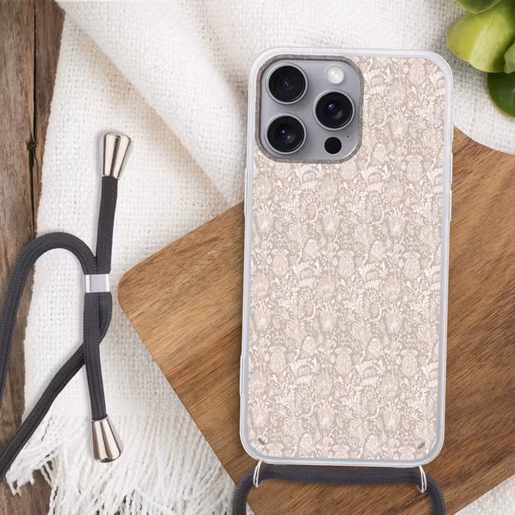 Bloemenprint - Grijs - Crème Hoesje iPhone 16 Pro Max met koord klein 804 -sfeer4