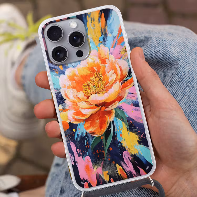 Bloemexplosie - Felle spatten - Dynamisch Hoesje iPhone 16 Pro Max met koord klein -sfeer3