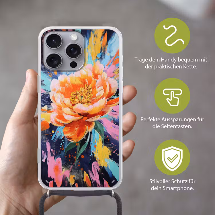 Bloemexplosie - Felle spatten - Dynamisch Hoesje iPhone 16 Pro Max met koord klein -sfeer2_DE