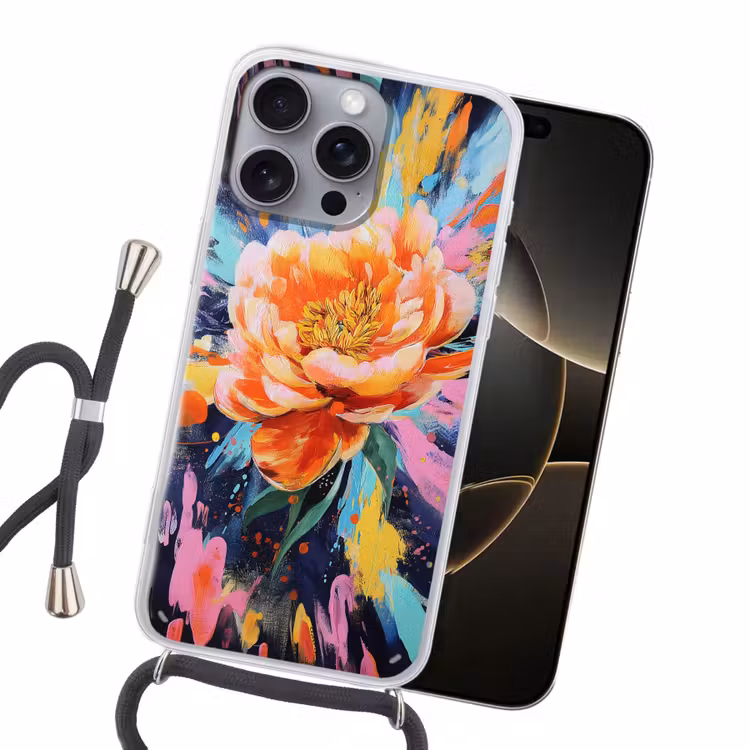 Bloemexplosie - Felle spatten - Dynamisch Hoesje iPhone 16 Pro Max met koord klein -sfeer1