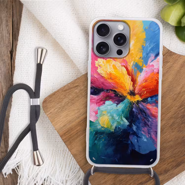Bloemexplosie - Veelkleurig - Bewegend Hoesje iPhone 16 Pro Max met koord klein -sfeer4