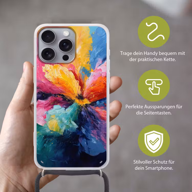Bloemexplosie - Veelkleurig - Bewegend Hoesje iPhone 16 Pro Max met koord klein -sfeer2_DE