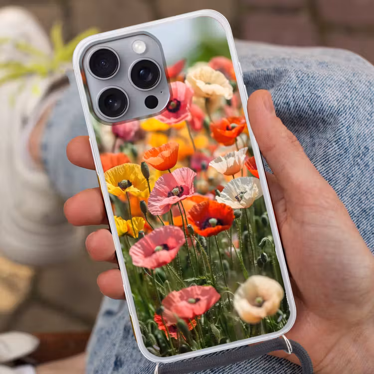 Bloemenveld - Klaprozen - Kleurrijk Hoesje iPhone 16 Pro Max met koord klein -sfeer3