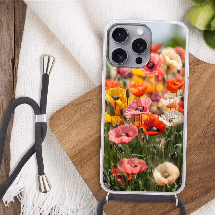 Bloemenveld - Klaprozen - Kleurrijk Hoesje iPhone 16 Pro Max met koord klein -sfeer4
