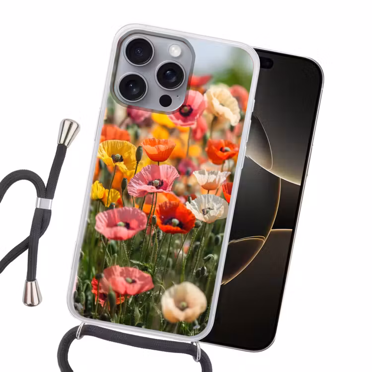Bloemenveld - Klaprozen - Kleurrijk Hoesje iPhone 16 Pro Max met koord klein -sfeer1