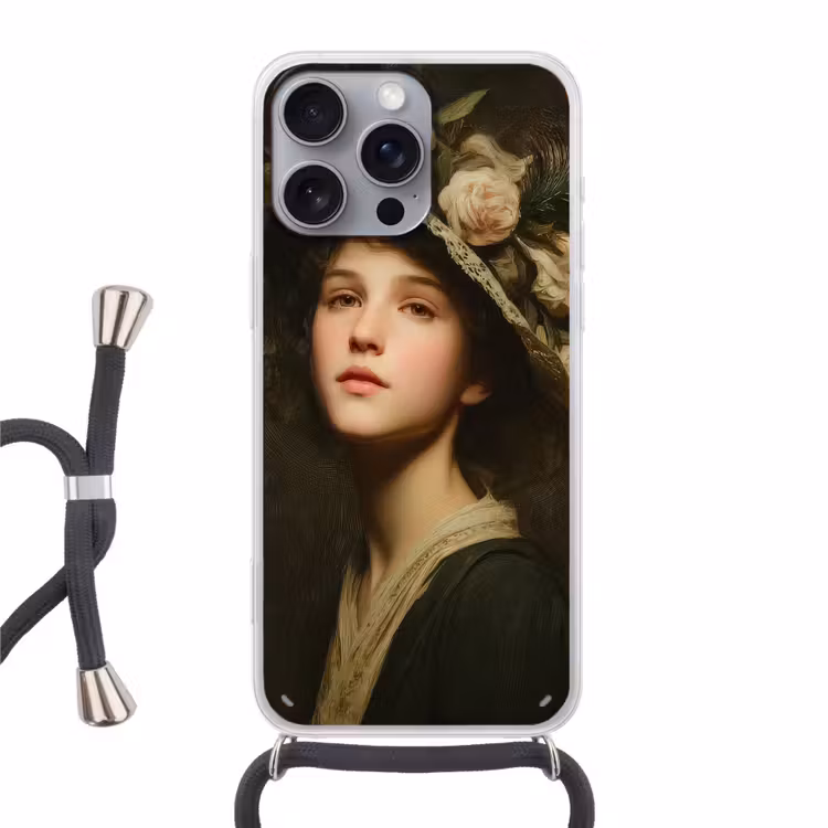 Bloemenhoed - Portret - Vrouw Hoesje iPhone 16 Pro Max met koord klein -3d