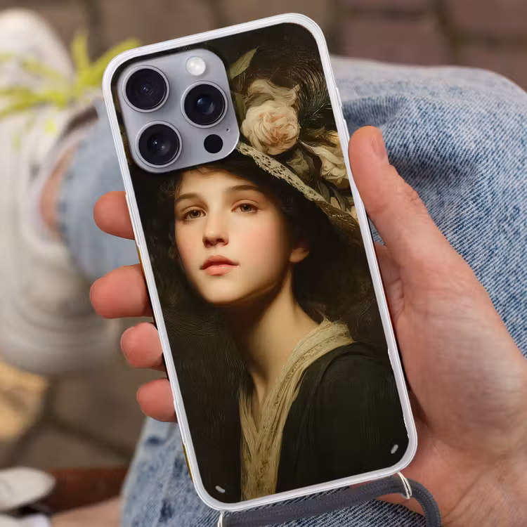 Bloemenhoed - Portret - Vrouw Hoesje iPhone 16 Pro Max met koord klein -sfeer3