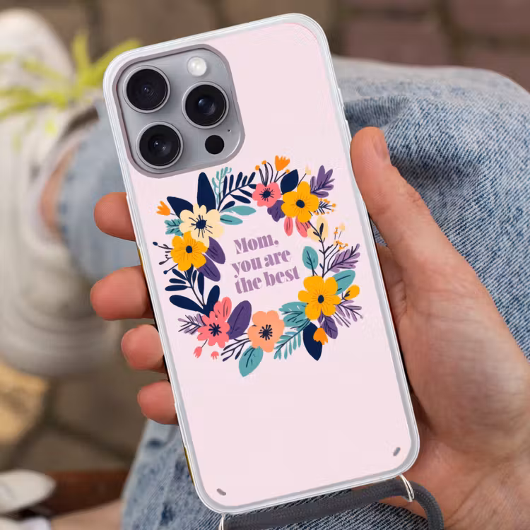 Bloemenkrans - Kleurrijk - Moeder Hoesje iPhone 16 Pro Max met koord klein -sfeer3