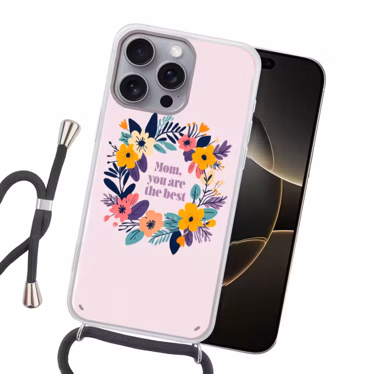 Bloemenkrans - Kleurrijk - Moeder Hoesje iPhone 16 Pro Max met koord klein -sfeer1