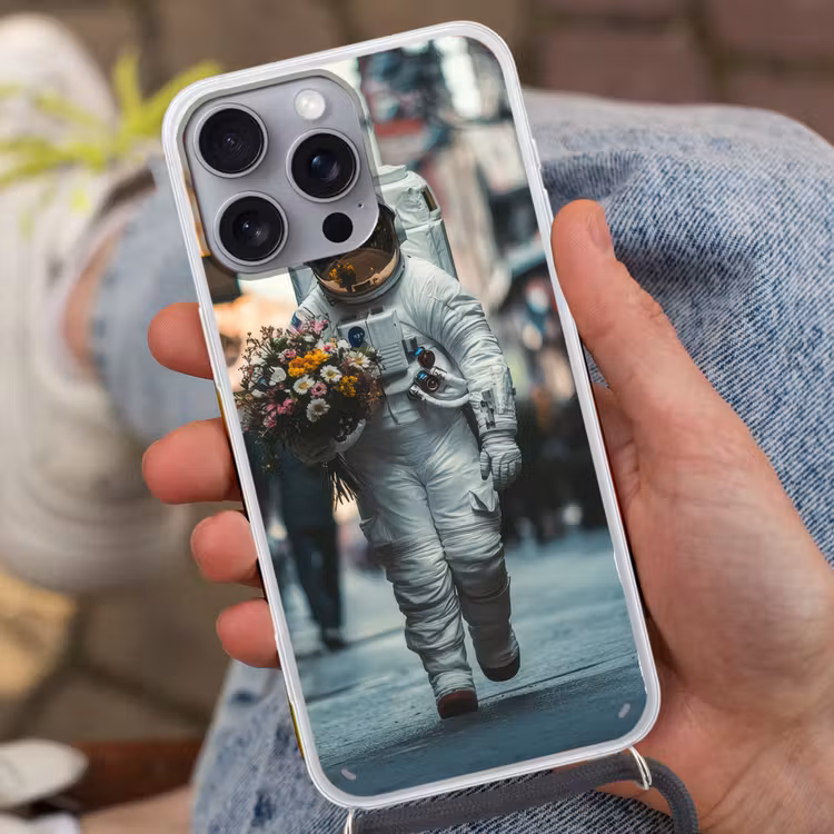 Boeket - Bloemen - Kleurrijk - Astronaut Hoesje iPhone 16 Pro Max met koord klein -sfeer3
