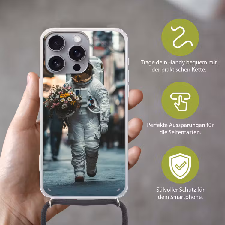 Boeket - Bloemen - Kleurrijk - Astronaut Hoesje iPhone 16 Pro Max met koord klein -sfeer2_DE