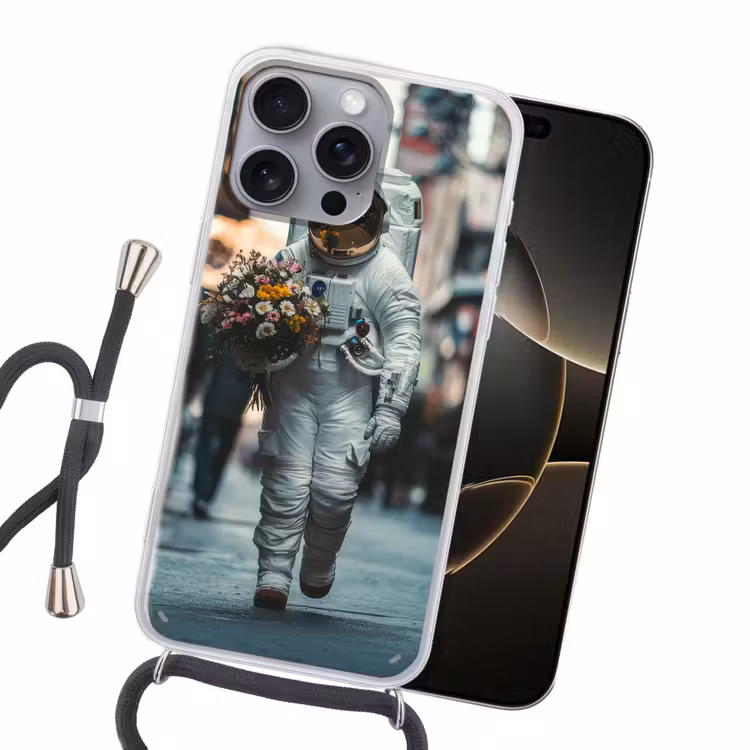 Boeket - Bloemen - Kleurrijk - Astronaut Hoesje iPhone 16 Pro Max met koord klein -sfeer1