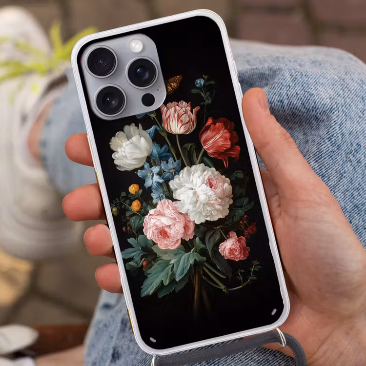 Boeket - Kleurrijk - Klassiek Hoesje iPhone 16 Pro Max met koord klein -sfeer3