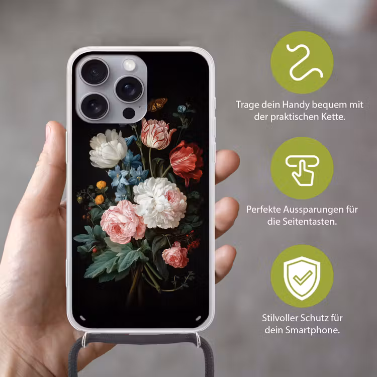 Boeket - Kleurrijk - Klassiek Hoesje iPhone 16 Pro Max met koord klein -sfeer2_DE